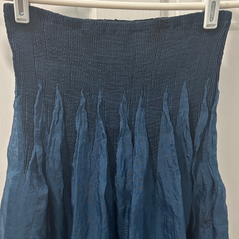 Lapis Smocked Strapless Midi Dress Convertible Skirt Beaded Dk Blue OSFA - Picture 3 of 6